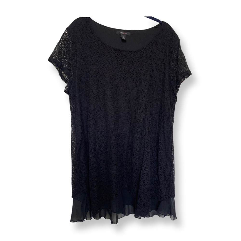 Style & Co. Black Lace Short Sleeve Top XL
